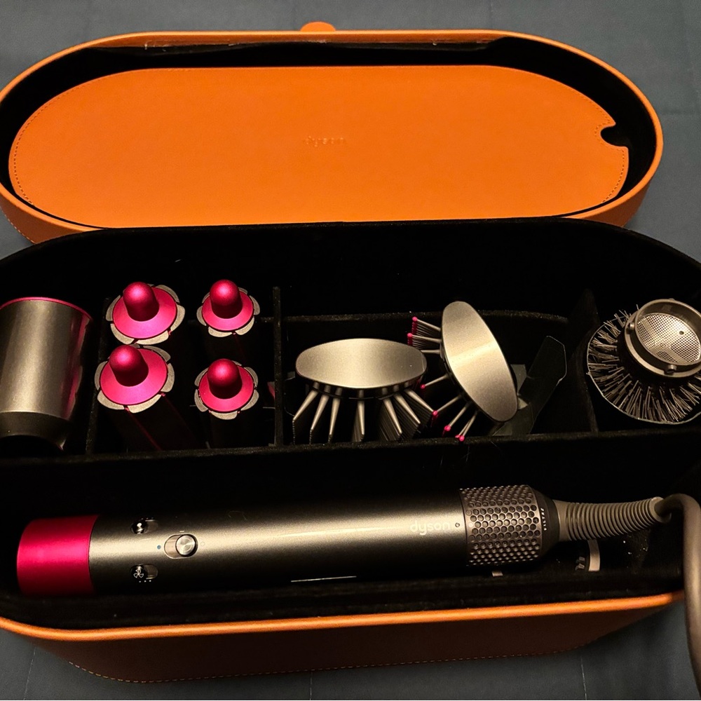 Dyson Hair Styling Set with Black and Pink Tools in Orange Case